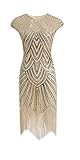 MIMIKRY 20er Jahre Charleston Pailletten Kleid Creme/Gold mit...