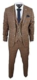 TruClothing.com Herren 3 Teilig Anzug Wolle Tweed Fischgrät Tan...