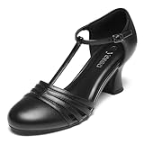 YESSA 1920er Jahre Schuhe für Damen, Leder/Satin, Ballsaal,...