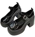 Frauen klobige Plattform Mary Jane Schuhe Retro Schnallenriemen...