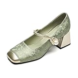 BAICAIBAI Mary Jane Damen Pumps mit Chunky Low Heel Quadratische...