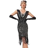 Damen 1920er Jahre V-Ausschnitt Pailletten Fransen Kleid Flapper...