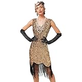 Damen 1920er Jahre V-Ausschnitt Pailletten Fransen Kleid Flapper...