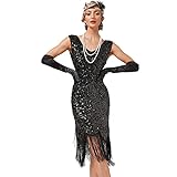 BOFUNX Damen Pailletten 1920s Kleid V Ausschnitt Knielang...